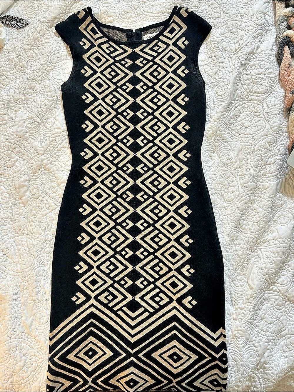 Calvin Klein Geometric Mini Dress Black & Cream Like New